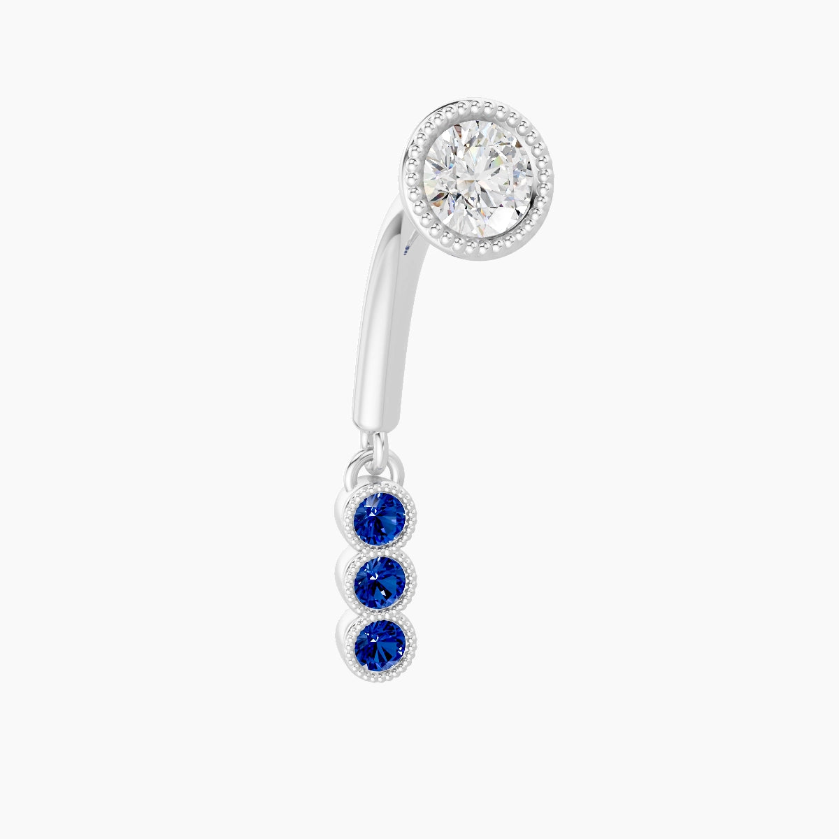 Irene | 18k White Gold 8 mm Trilogy Sapphire & Diamond Rook Piercing