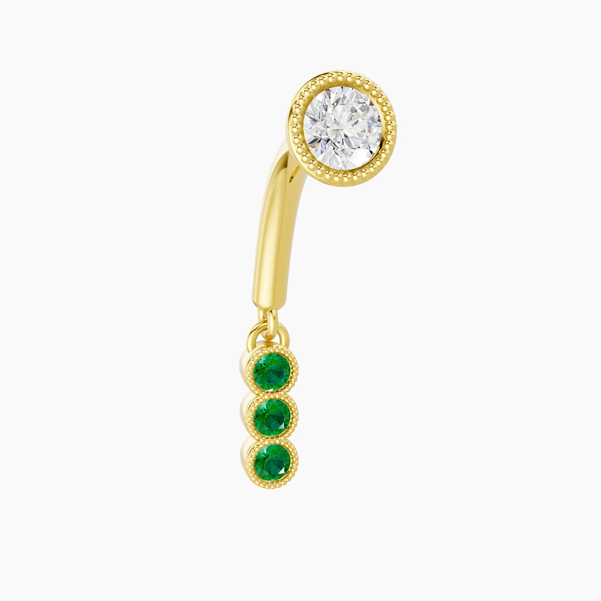 Irene | 18k Yellow Gold 8 mm Trilogy Emerald & Diamond Rook Piercing