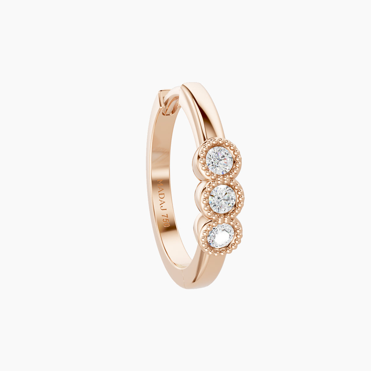 Irene | 18k Rose Gold 9.5 mm Trilogy Diamond Hoop Piercing