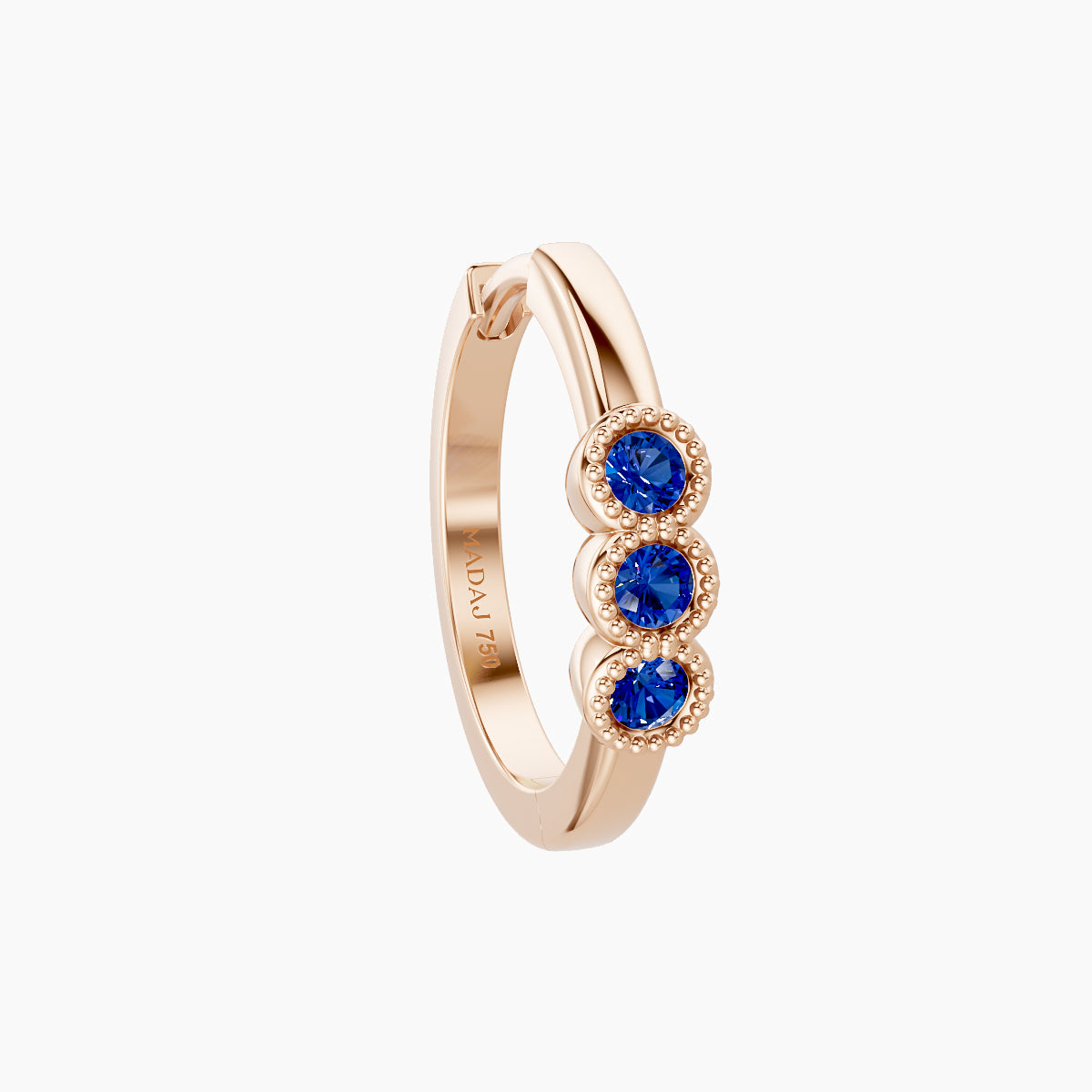 Irene | 18k Rose Gold 9.5 mm Trilogy Sapphire Hoop Piercing
