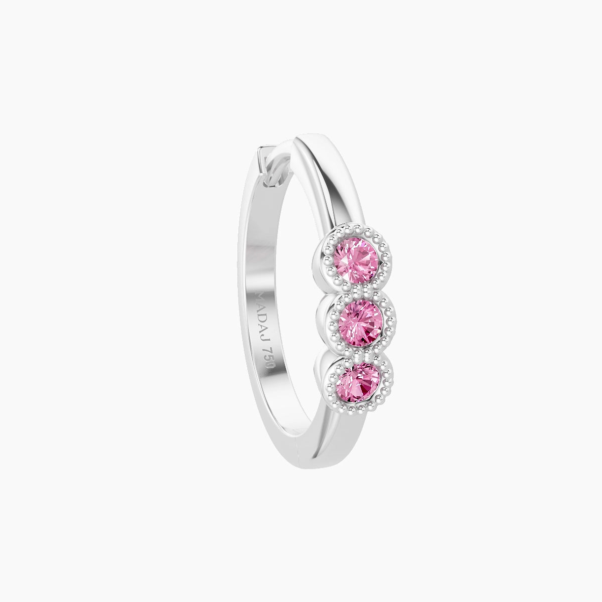 Irene | 18k White Gold 9.5 mm Trilogy Pink Sapphire Hoop Piercing