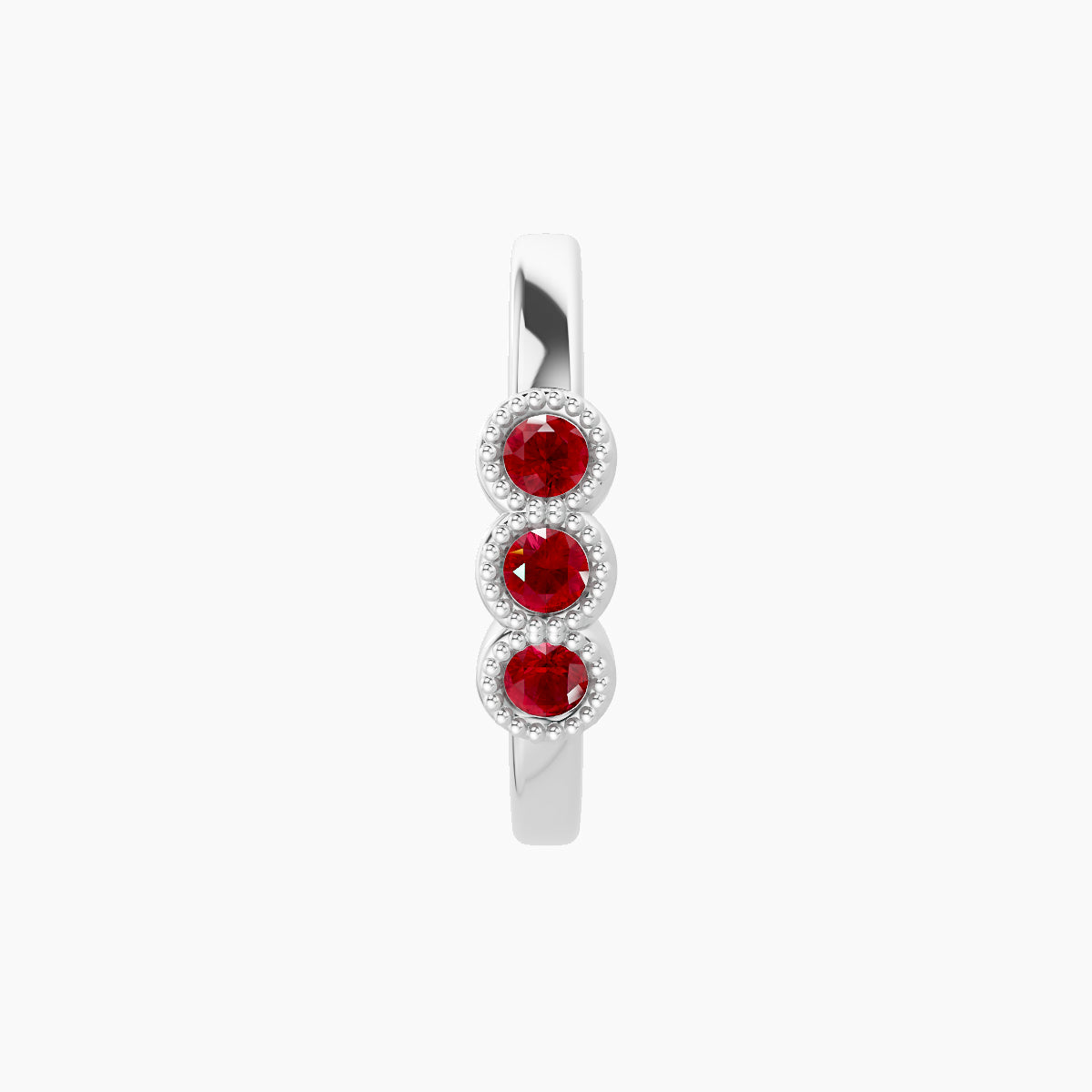 Irene | 18k White Gold 9.5 mm Trilogy Ruby Hoop Piercing