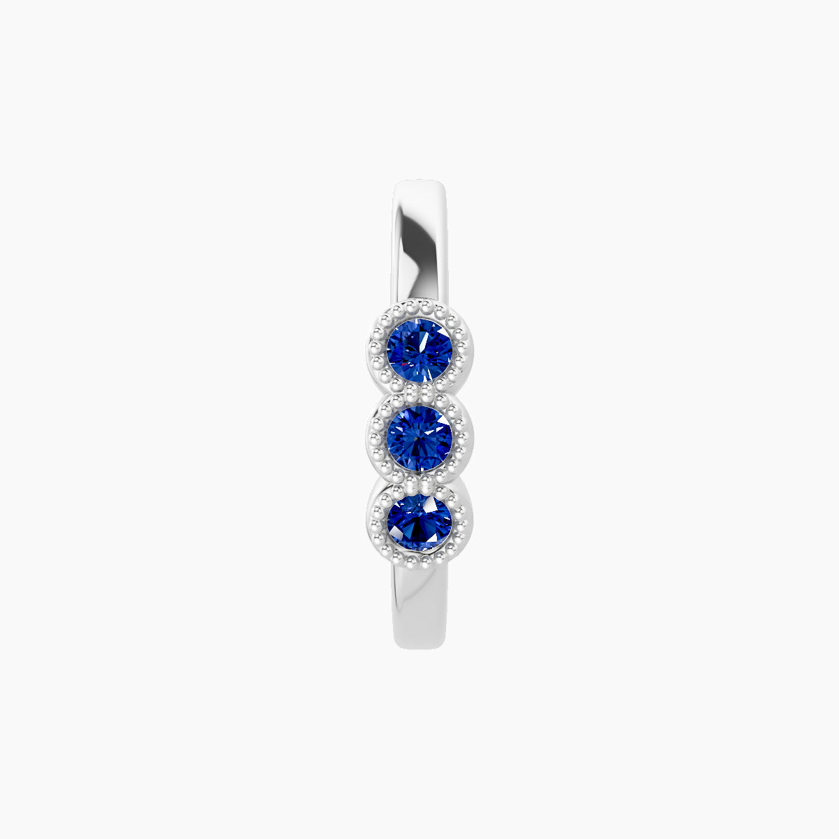 Irene | 18k White Gold 9.5 mm Trilogy Sapphire Hoop Piercing