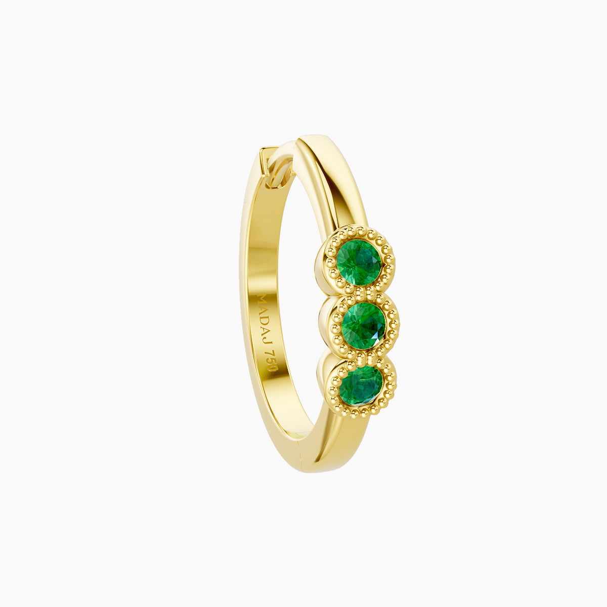 Irene | 18k Yellow Gold 9.5 mm Trilogy Emerald Hoop Piercing