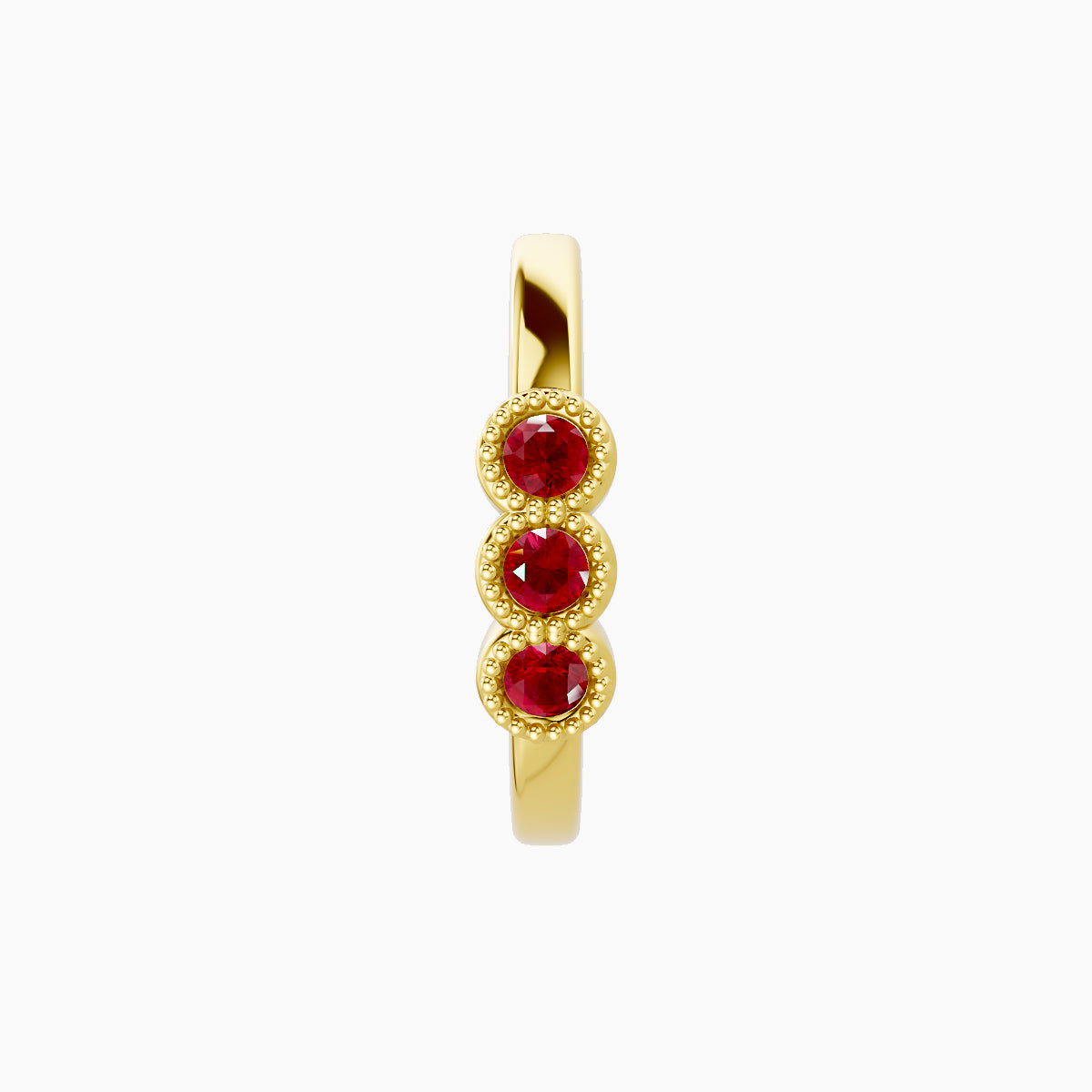 Irene | 18k Yellow Gold 9.5 mm Trilogy Ruby Hoop Piercing