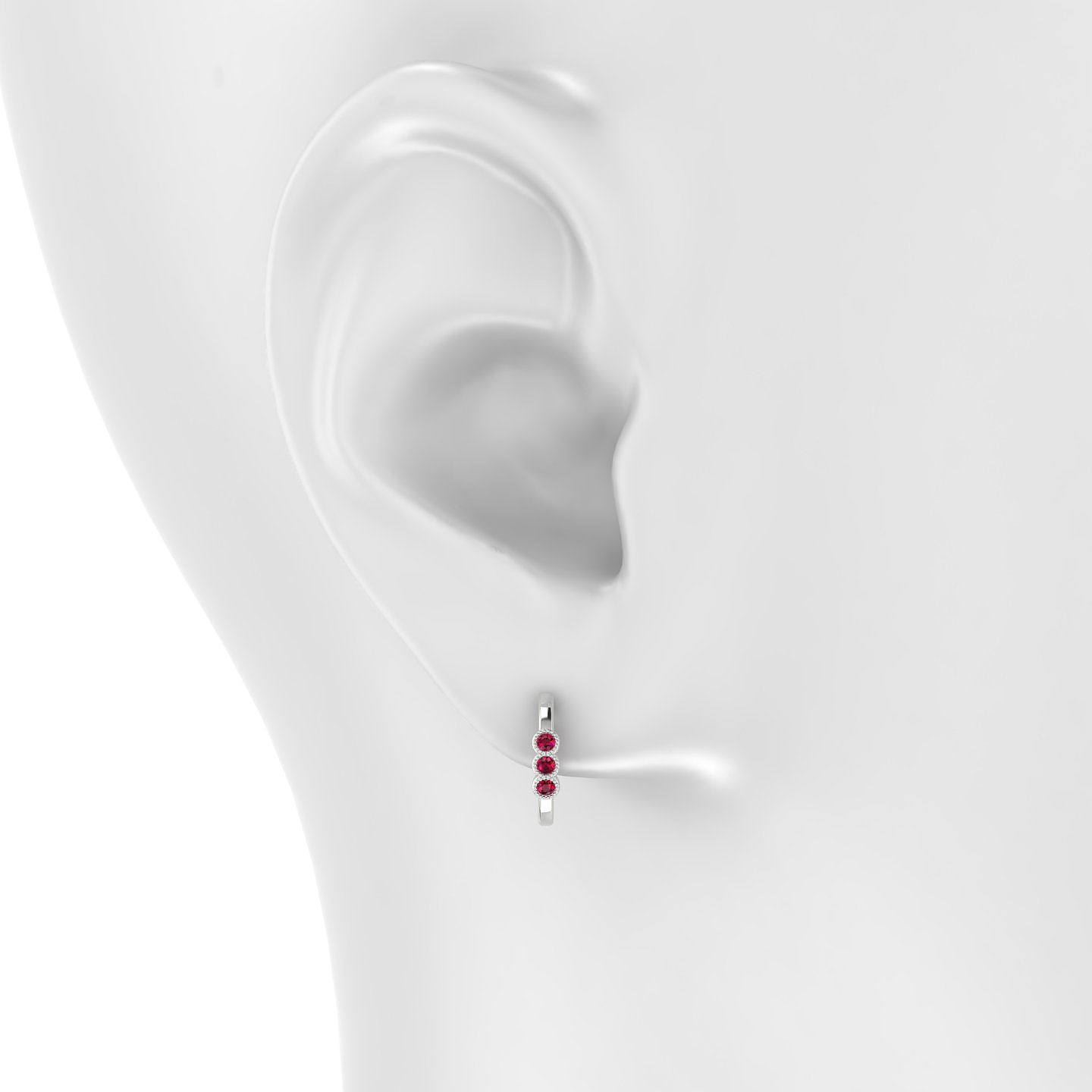 Irene | 18k White Gold 9.5 mm Trilogy Ruby Hoop Piercing