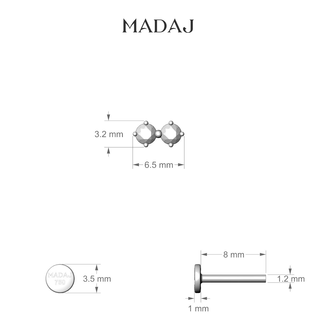 Isis | 18k Rose Gold 8 mm 6.5 mm Black Diamond Piercing