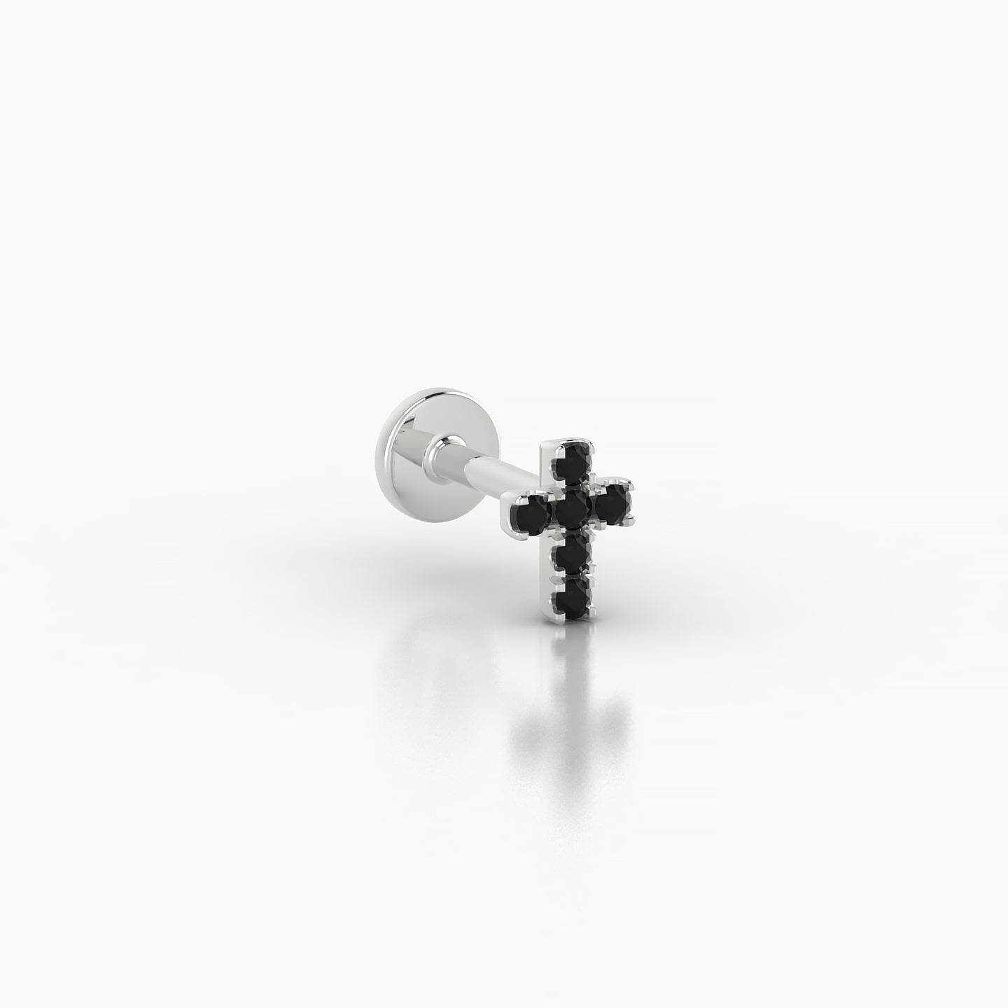 Junon | 18k White Gold 5 mm 5 mm Cross Black Diamond Nose Piercing