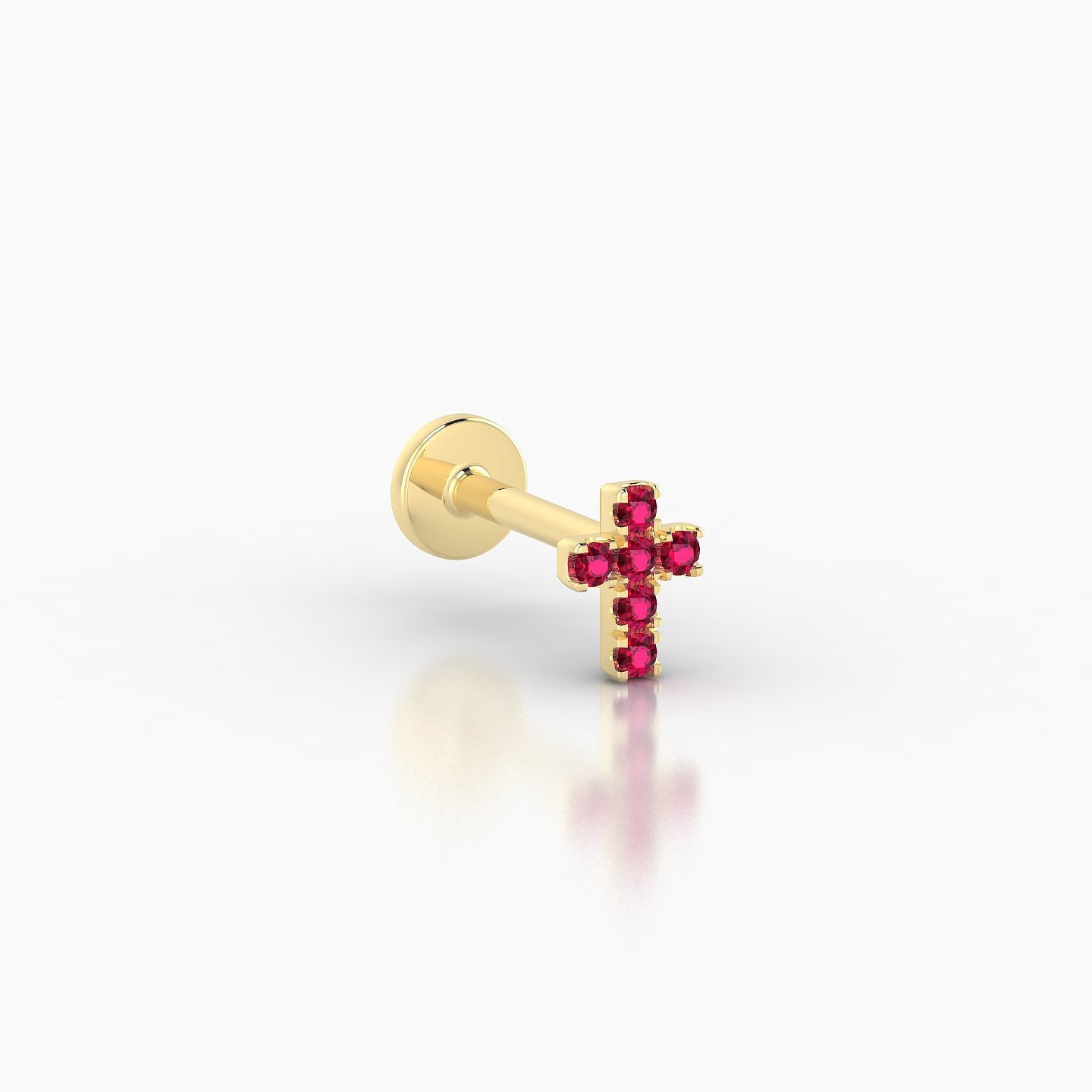 Junon | 18k Yellow Gold 6.5 mm 5 mm Cross Ruby Nose Piercing