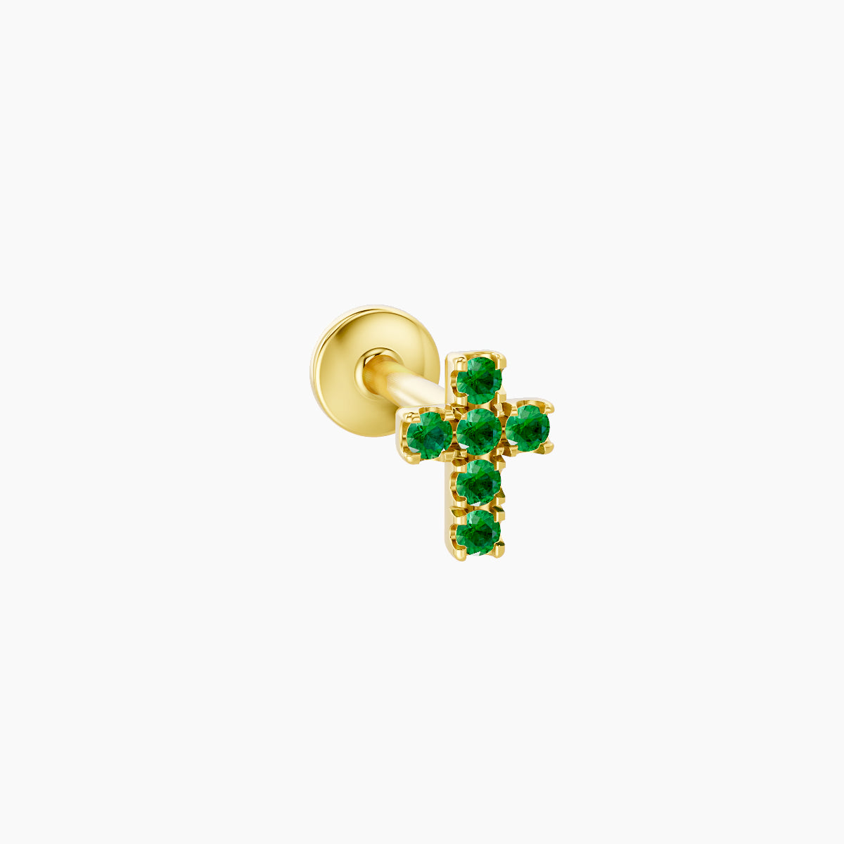 Junon | 18k Yellow Gold 6.5 mm 5 mm Cross Emerald Piercing