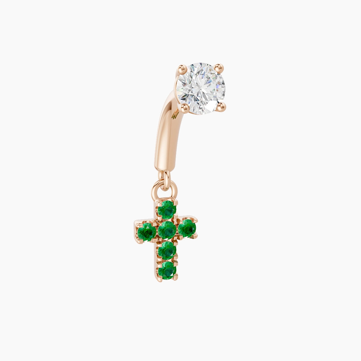 Junon | Piercing Rook Croix Émeraude & Diamant Or Rose 18k Hypoallergénique 5 mm 6 mm