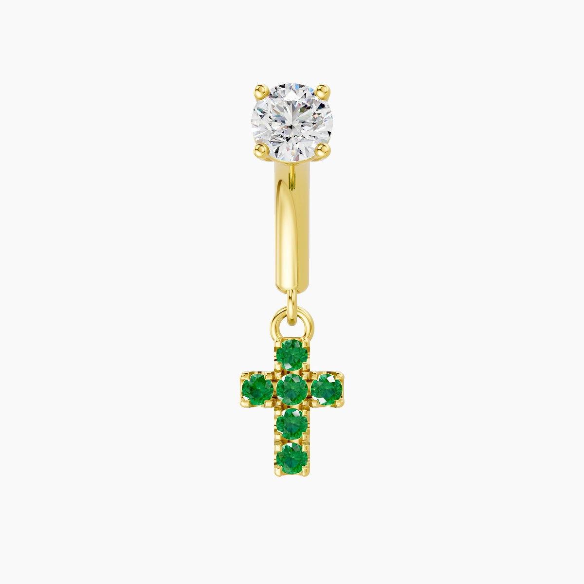 Junon | Piercing Rook Croix Émeraude & Diamant Or Jaune 18k Hypoallergénique 5 mm 6 mm