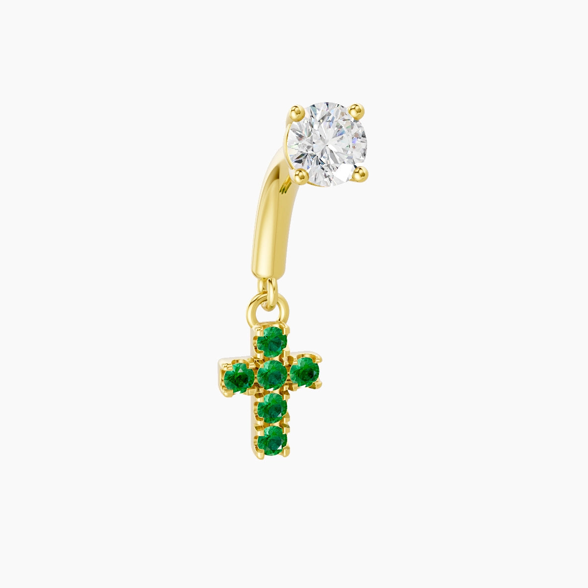 Junon | Piercing Rook Croix Émeraude & Diamant Or Jaune 18k Hypoallergénique 5 mm 6 mm