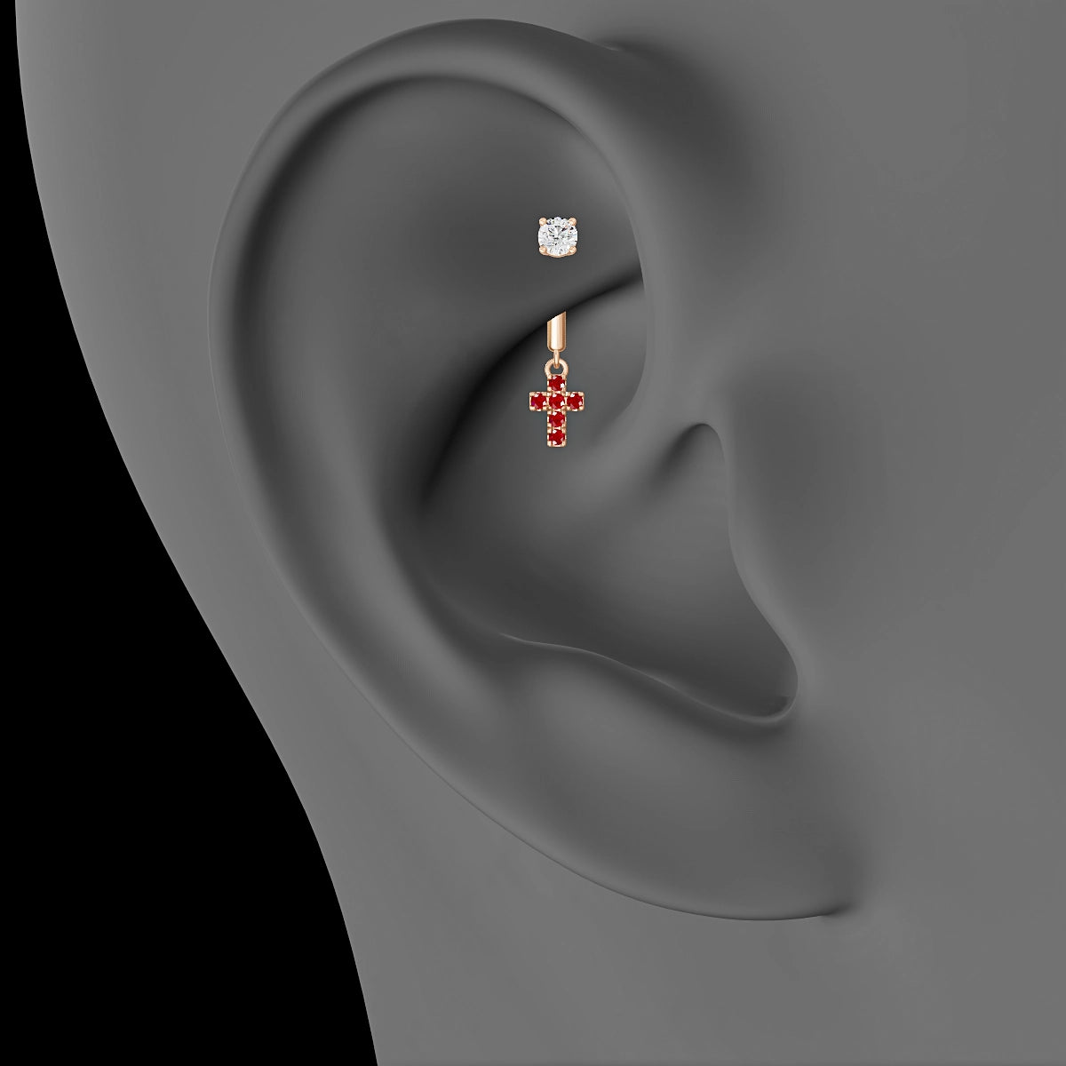 Junon | 18k Rose Gold 8 mm Cross Ruby & Diamond Rook Piercing