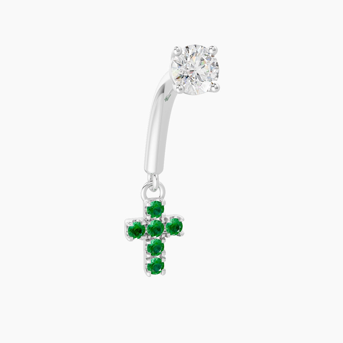Junon | Piercing Rook Croix Émeraude & Diamant Or Blanc 18k Hypoallergénique 5 mm 8 mm