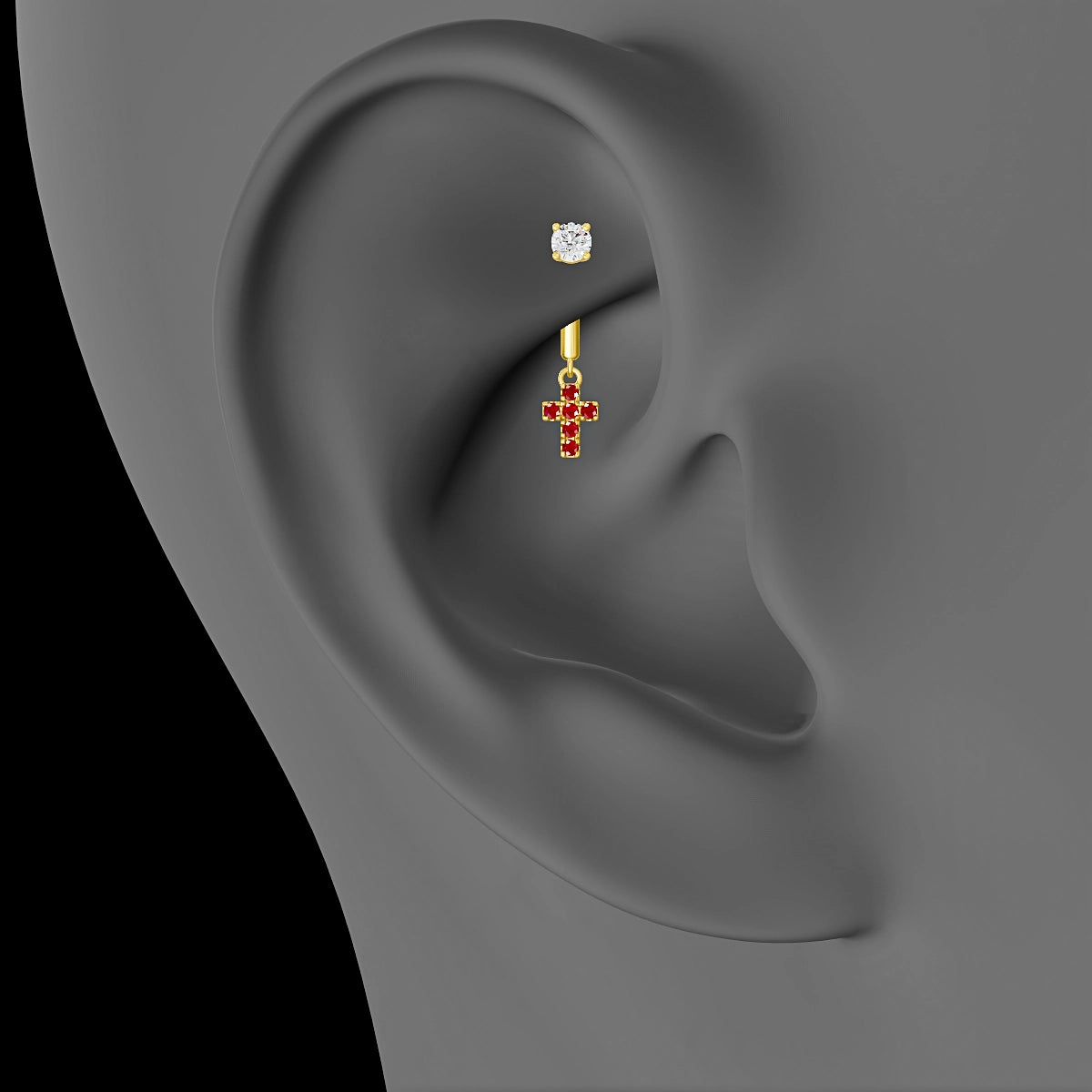 Junon | 18k Yellow Gold 8 mm Cross Ruby & Diamond Rook Piercing