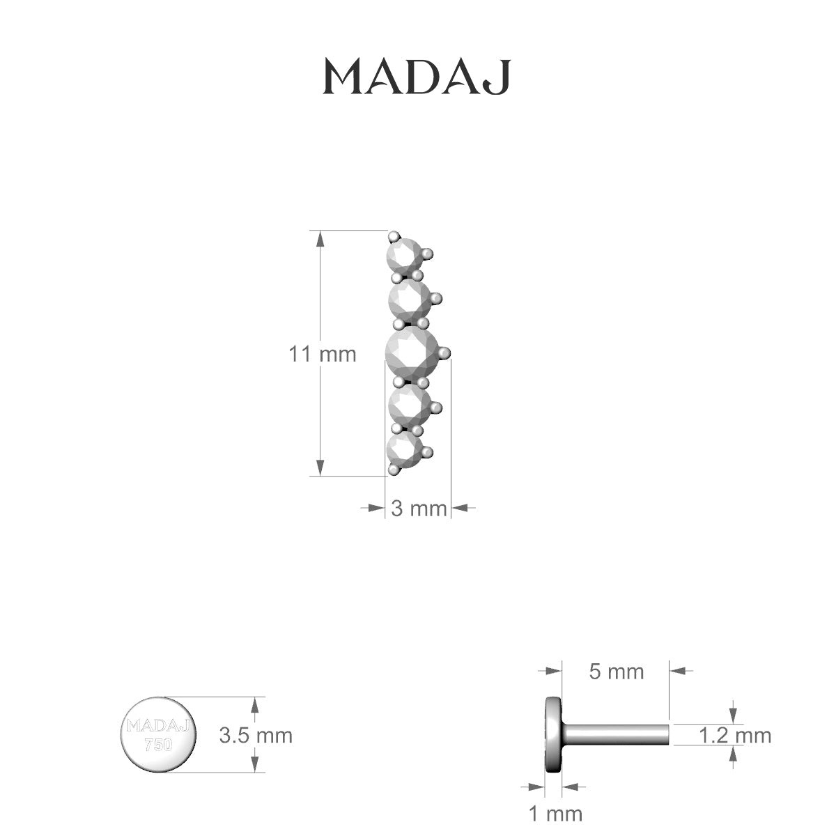 Justice | 18k White Gold 12 mm 5 mm Long Diamond Piercing