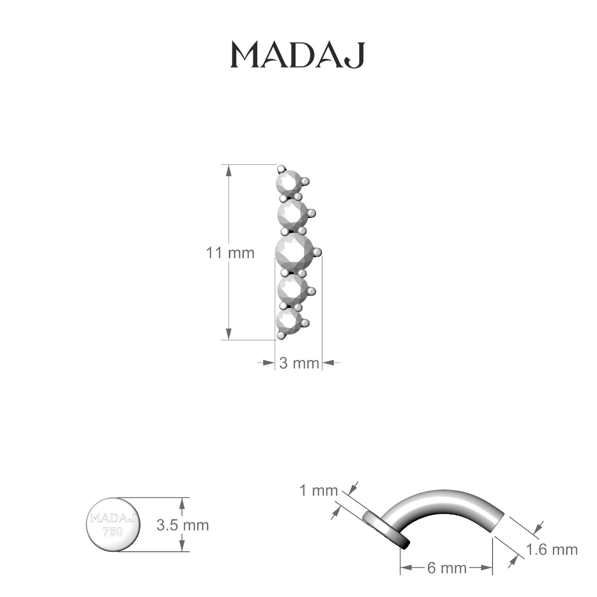 Justice | 18k White Gold 12 mm 6 mm Long Diamond Floating Navel Piercing