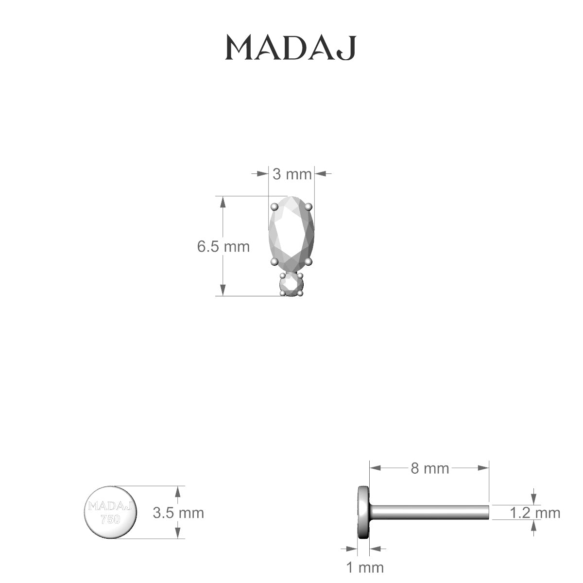 Kali | 18k Yellow Gold 6.5 mm 8 mm Diamond Piercing