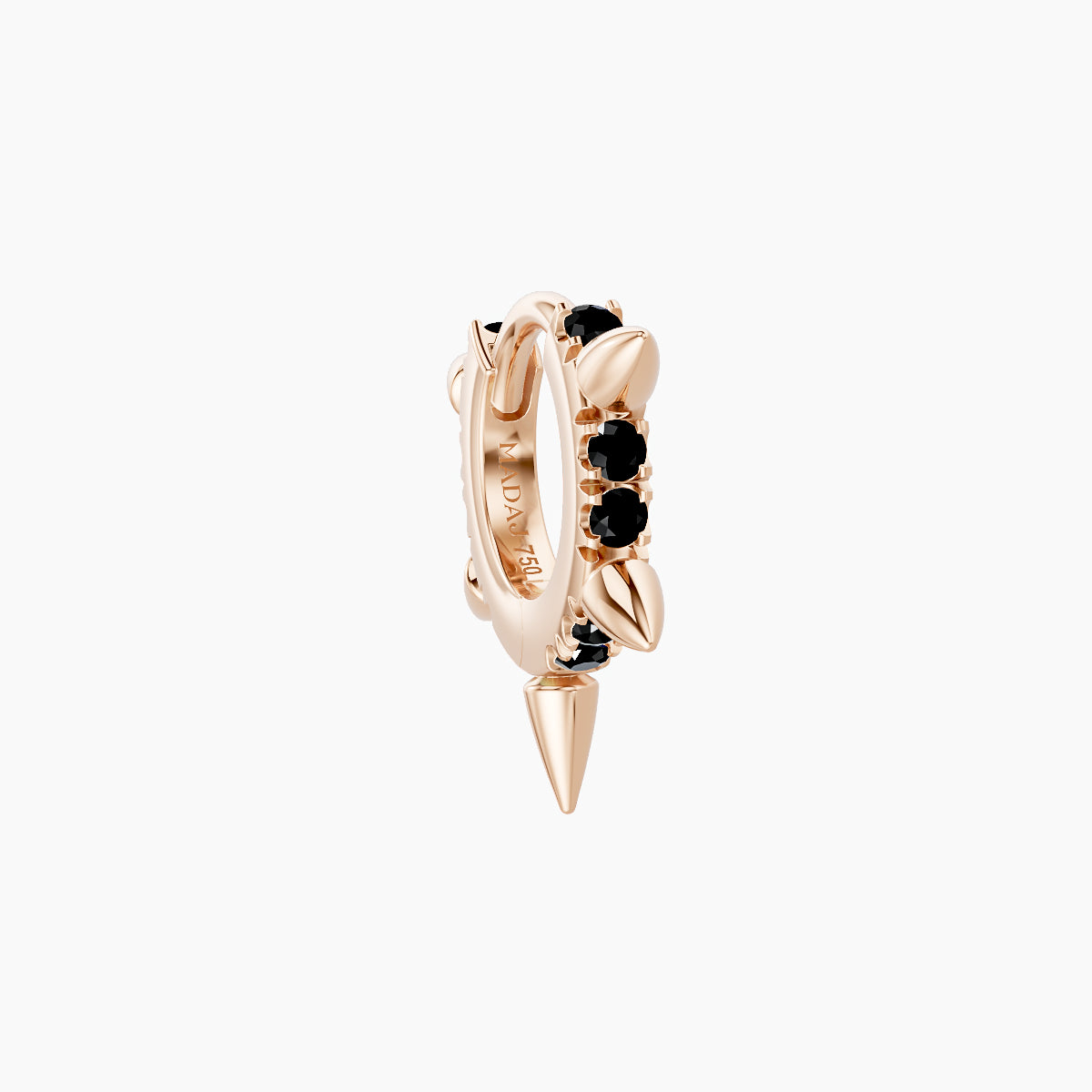 Kuan | 18k Rose Gold 5 mm Spike Black Diamond Hoop Piercing