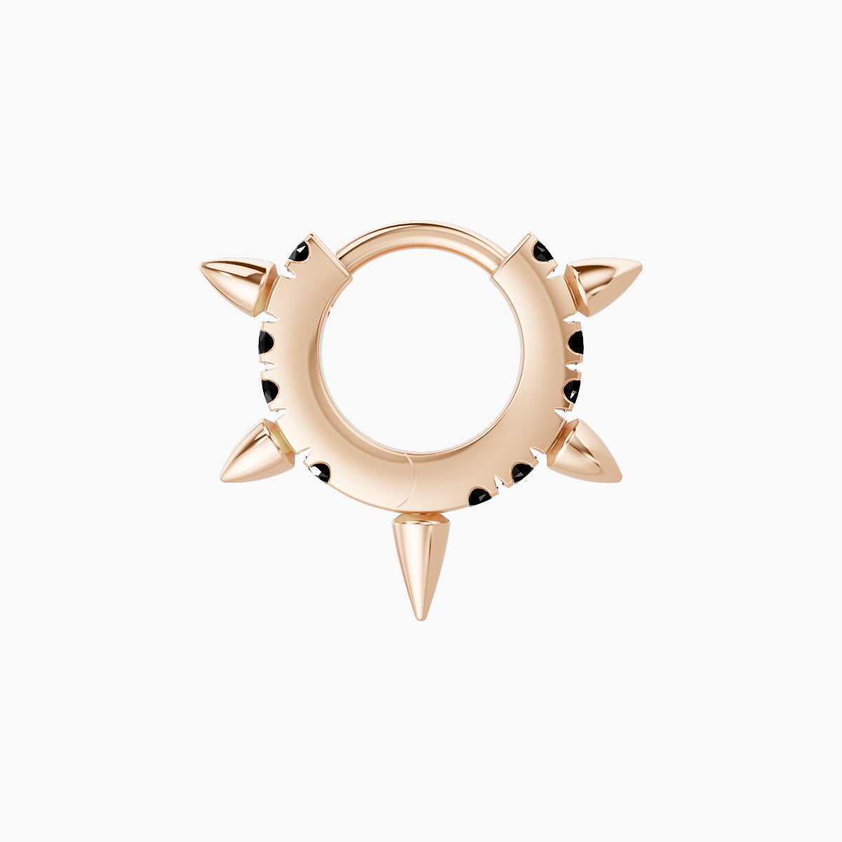 Kuan | 18k Rose Gold 5 mm Spike Black Diamond Hoop Piercing