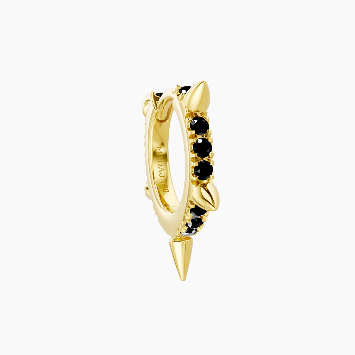 Kuan | 18k Yellow Gold 6.5 mm Spike Black Diamond Hoop Piercing