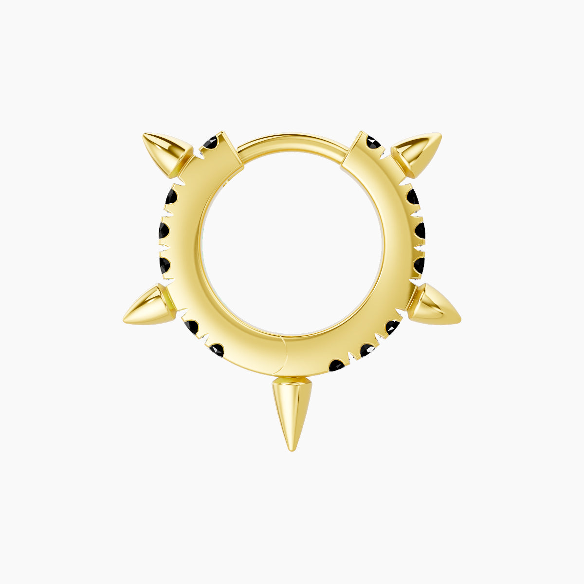 Kuan | 18k Yellow Gold 6.5 mm Spike Black Diamond Hoop Piercing