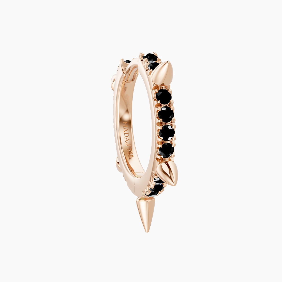 Kuan | 18k Rose Gold 8 mm Spike Black Diamond Hoop Piercing