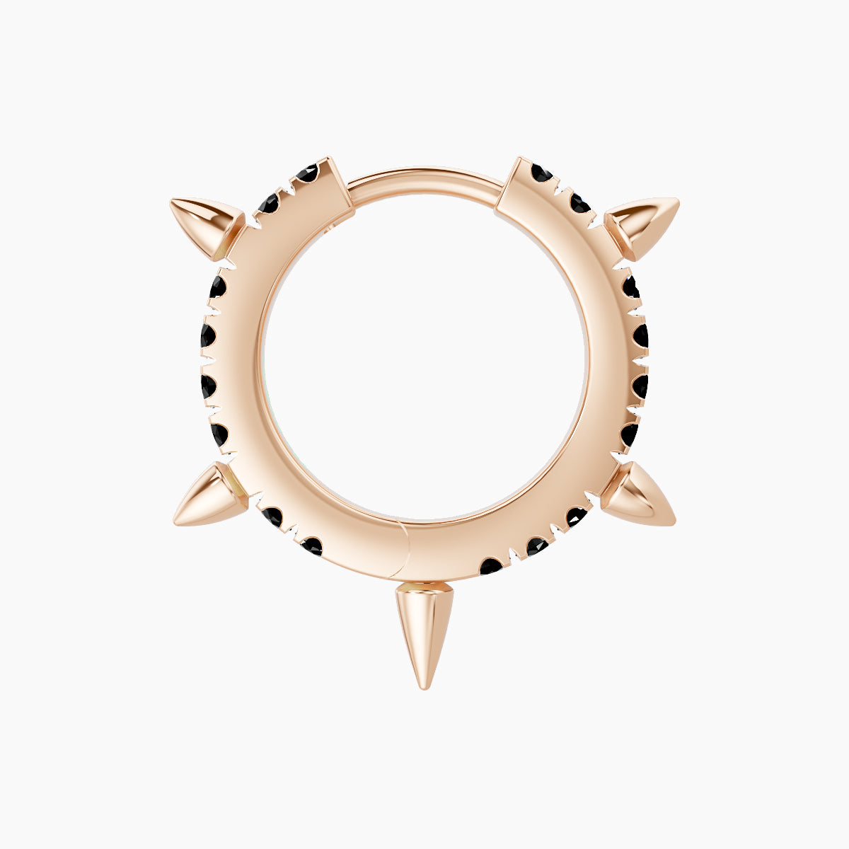 Kuan | 18k Rose Gold 8 mm Spike Black Diamond Hoop Piercing