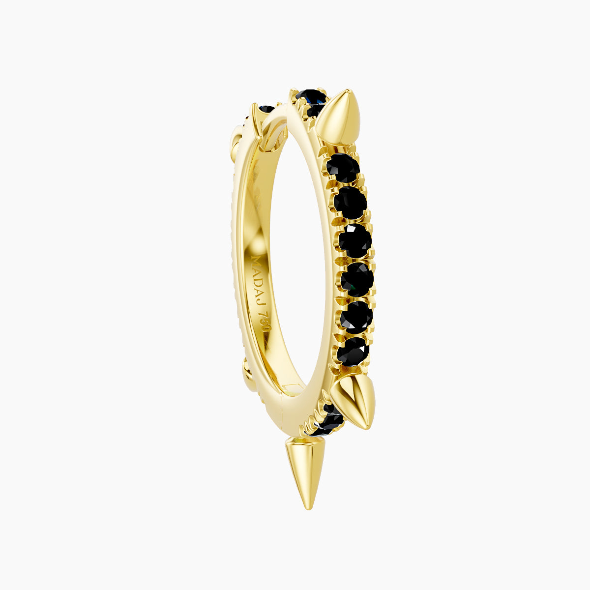 Kuan | 18k Yellow Gold 9.5 mm Spike Black Diamond Hoop Piercing