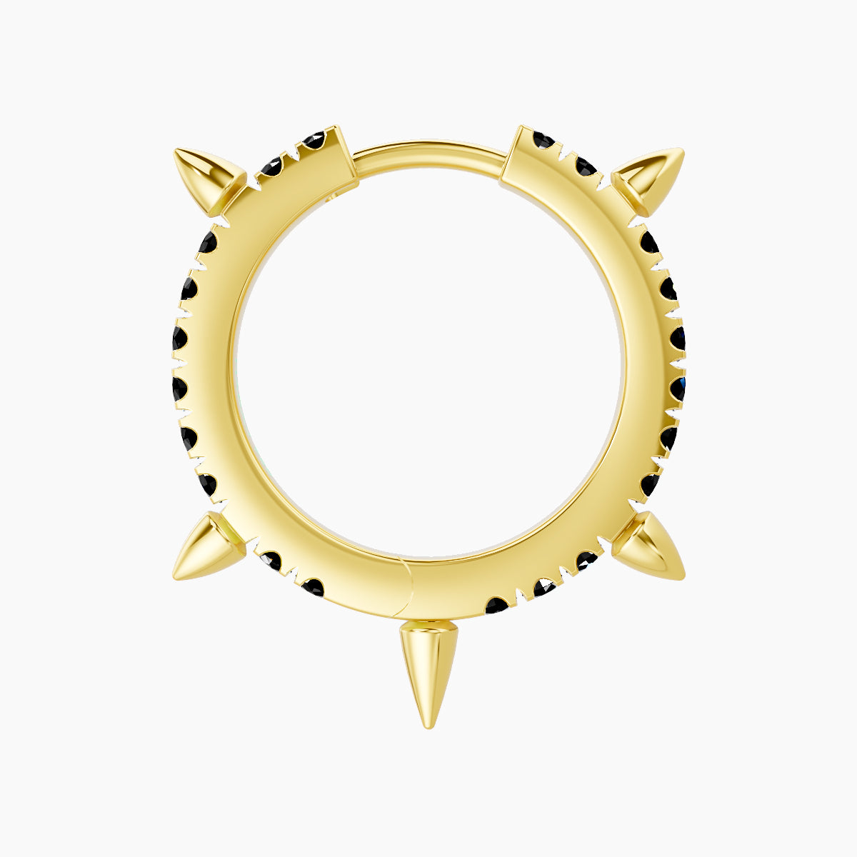 Kuan | 18k Yellow Gold 9.5 mm Spike Black Diamond Hoop Piercing