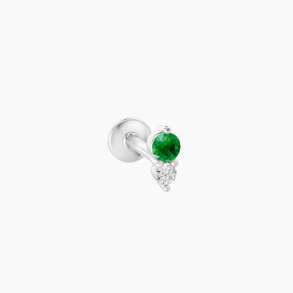 Laetitia | 18k White Gold 6.5 mm 4.5 mm Emerald & Diamond Nose Piercing