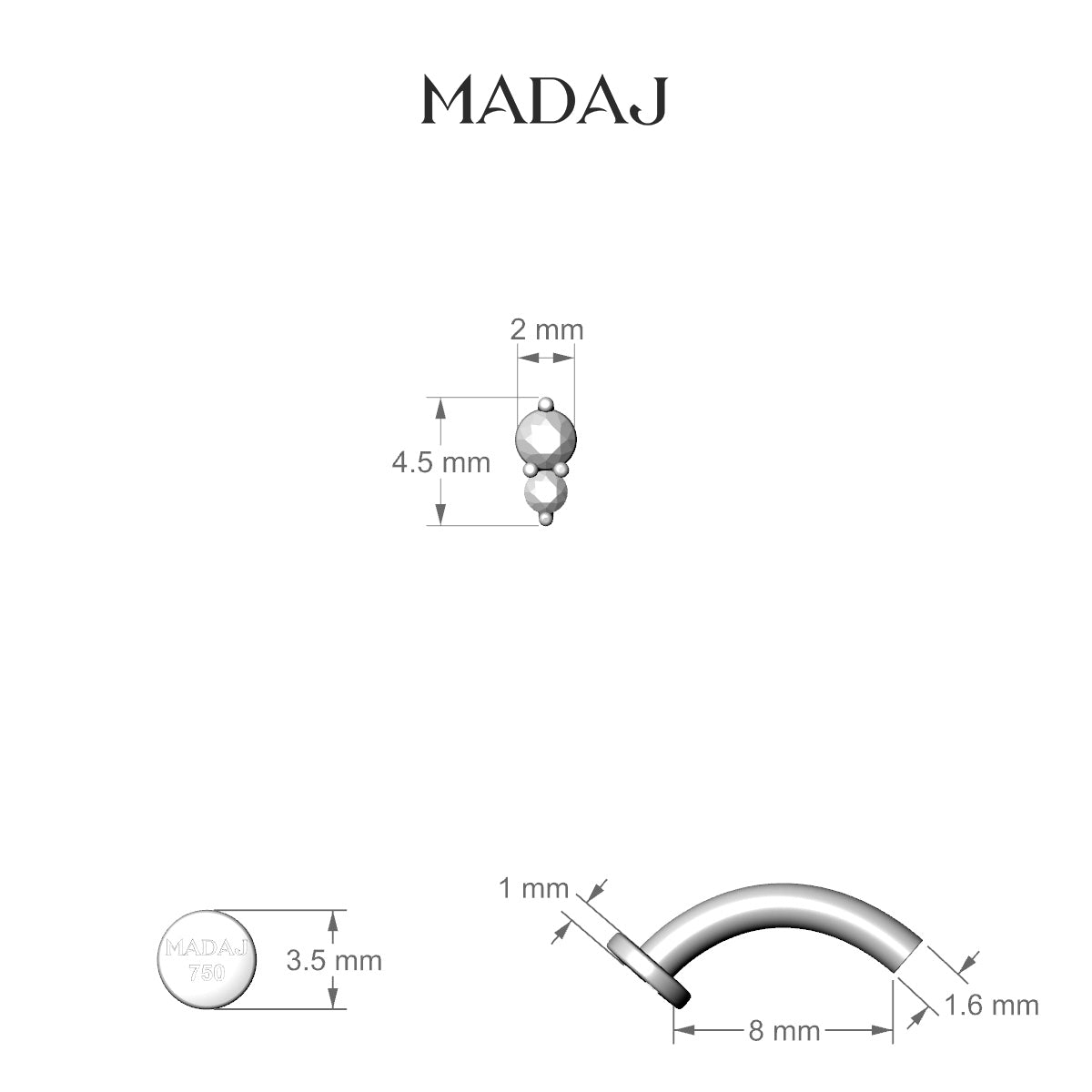 Laetitia | 18k White Gold 4.5 mm 8 mm Diamond Floating Navel Piercing