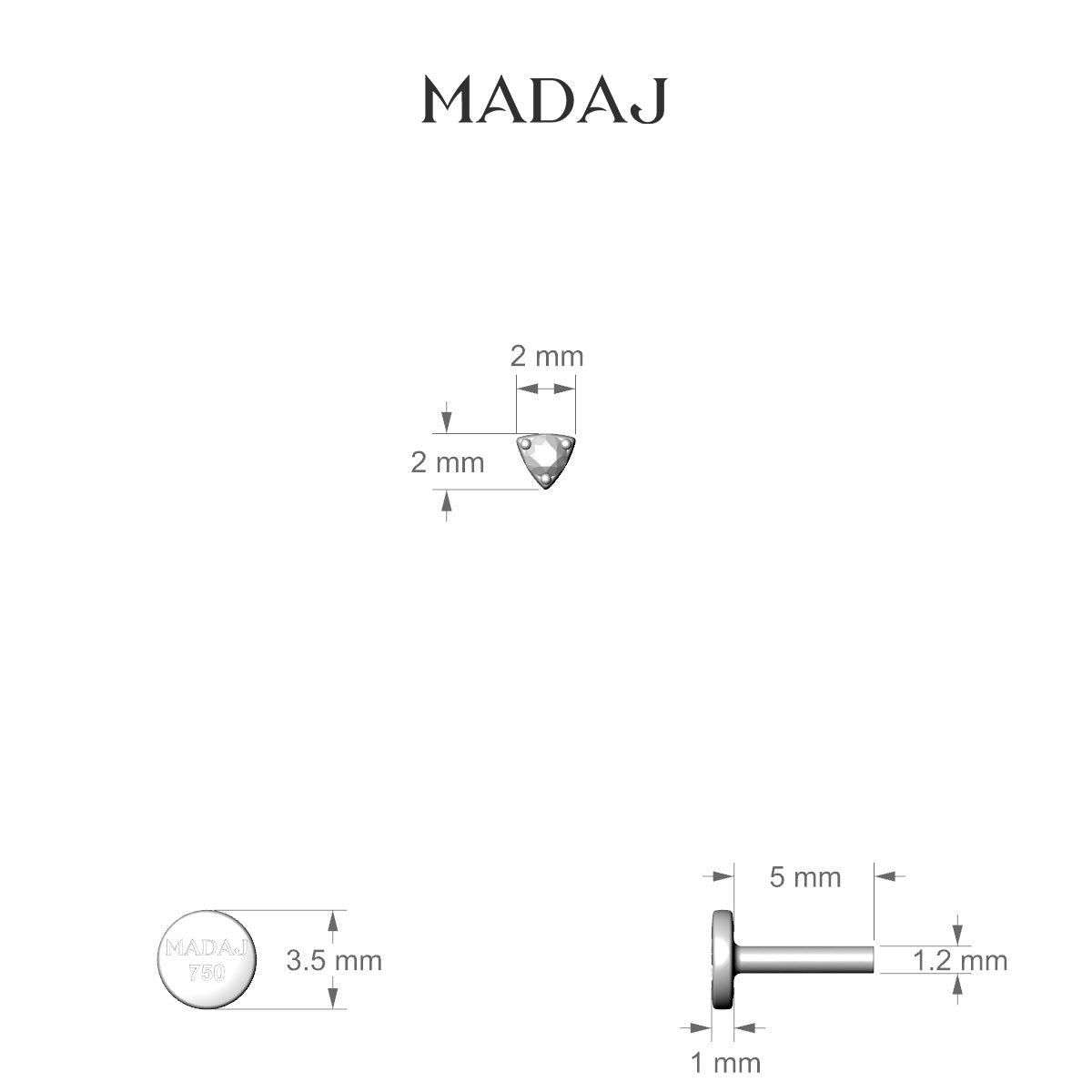 Leda | 18k White Gold 5 mm 2 mm Round Black Diamond Piercing