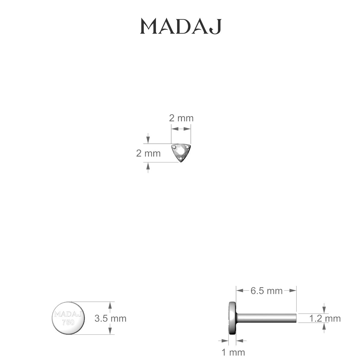 Leda | 18k Yellow Gold 6.5 mm 2 mm Round Black Diamond Piercing