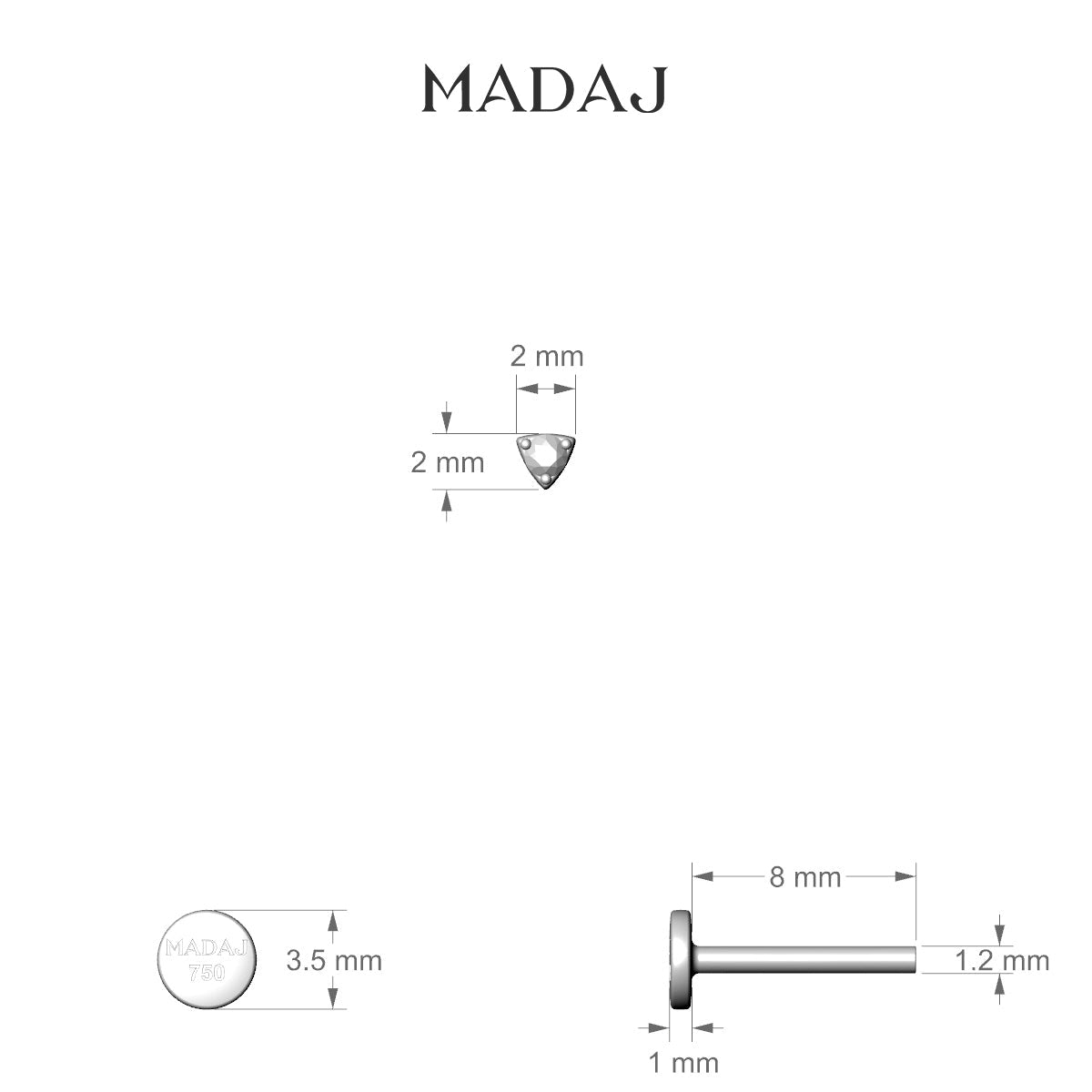 Leda | 18k Rose Gold 8 mm 2 mm Round Black Diamond Piercing