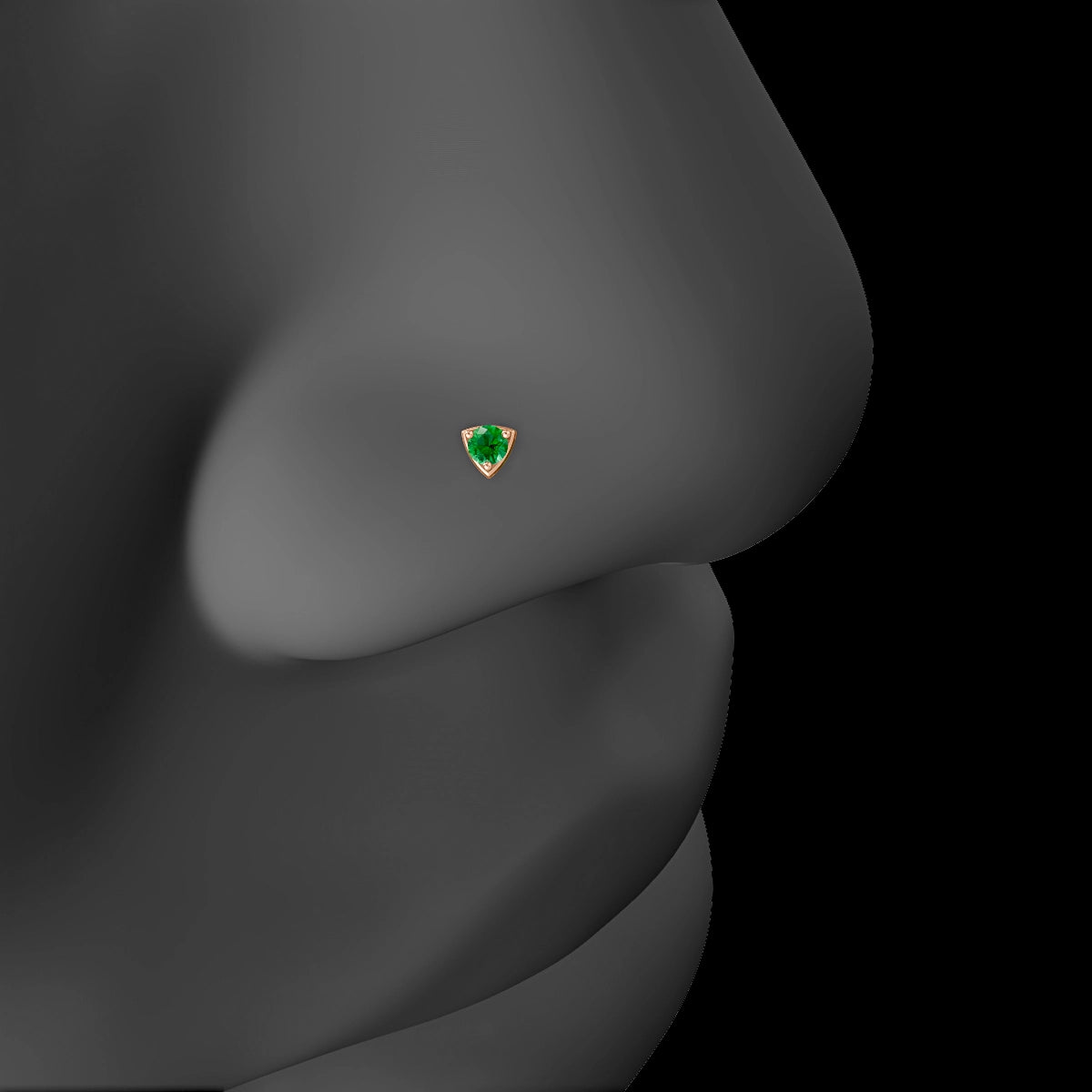 Leda | 18k Rose Gold 5 mm 3 mm Round Emerald Nose Piercing