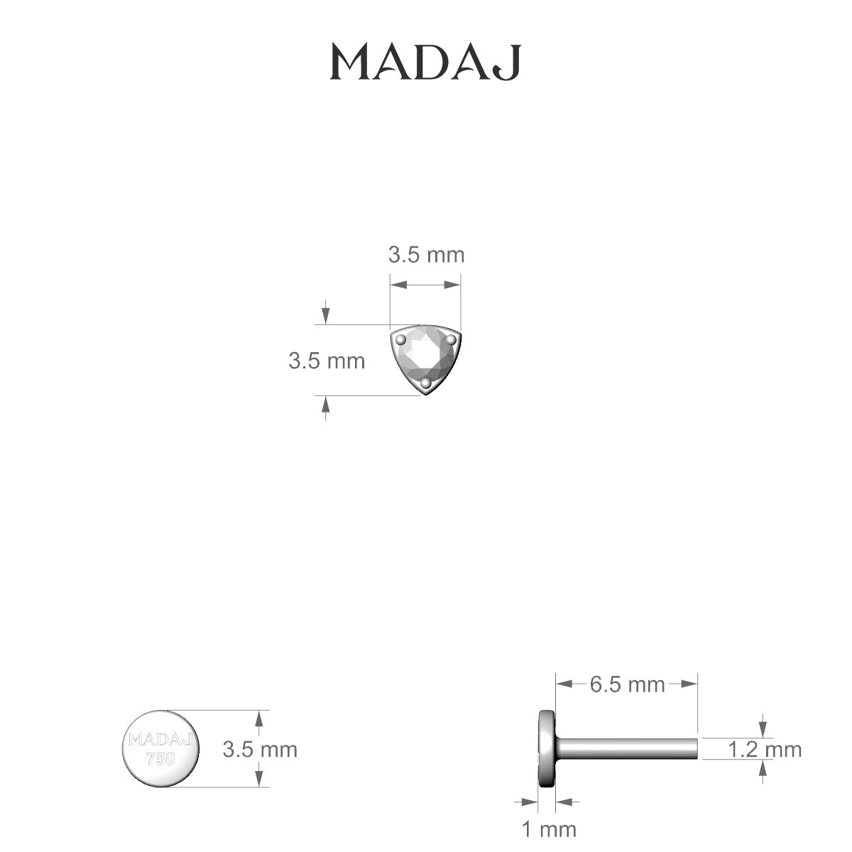 Leda | 18k White Gold 3.5 mm 6.5 mm Round Diamond Nose Piercing