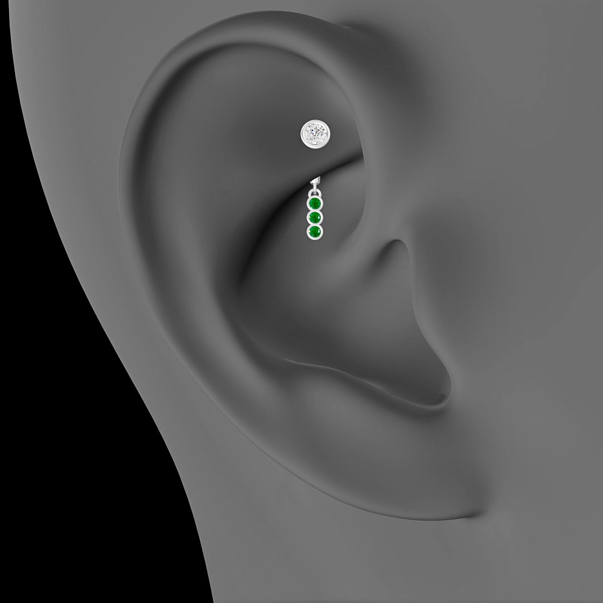 Leto | 18k White Gold 6 mm Trilogy Emerald & Diamond Rook Piercing