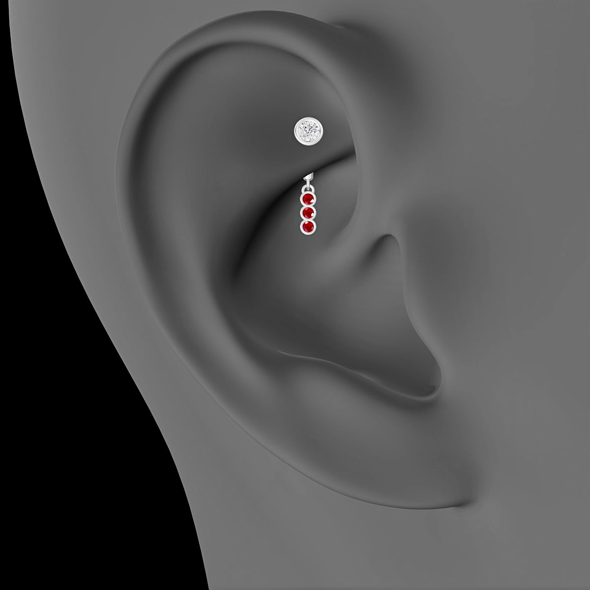 Leto | 18k White Gold 6 mm Trilogy Ruby & Diamond Rook Piercing