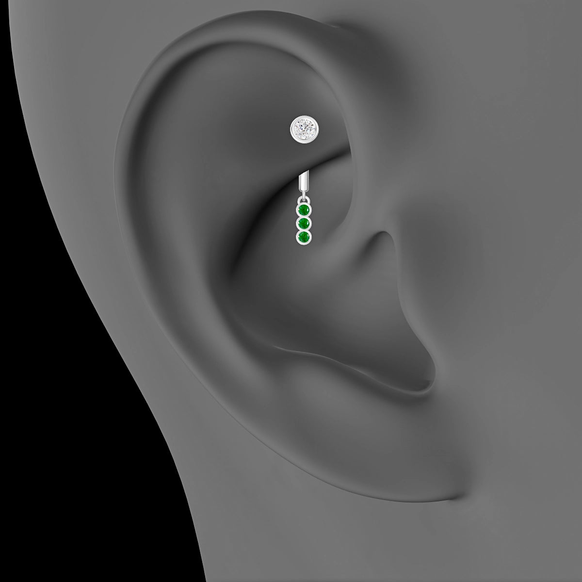 Leto | 18k White Gold 8 mm Trilogy Emerald & Diamond Rook Piercing