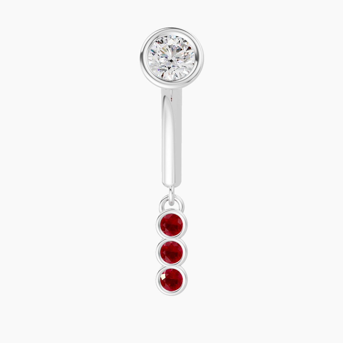 Leto | 18k White Gold 8 mm Trilogy Ruby & Diamond Rook Piercing