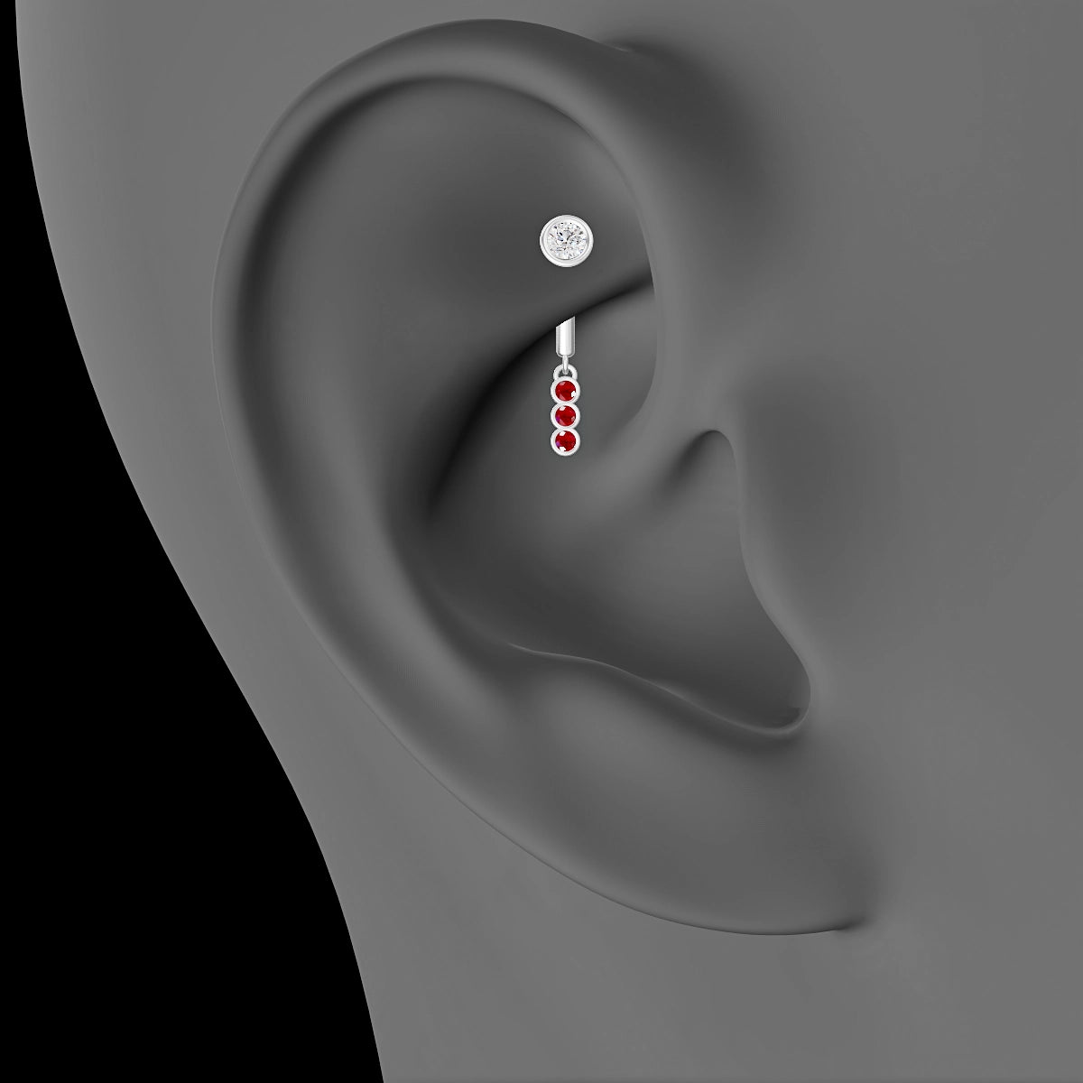 Leto | 18k White Gold 8 mm Trilogy Ruby & Diamond Rook Piercing