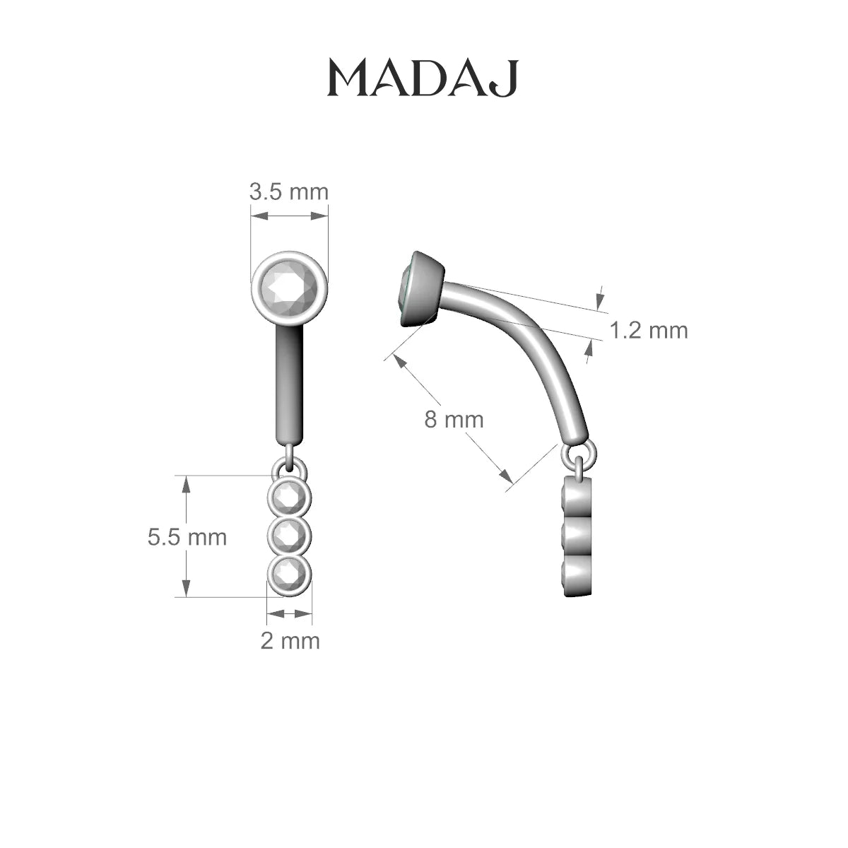 Leto | 18k White Gold 8 mm Trilogy Ruby & Diamond Rook Piercing