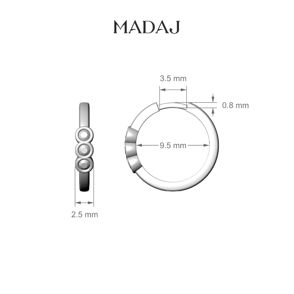 Leto | 18k White Gold 9.5 mm Trilogy Emerald Hoop Piercing