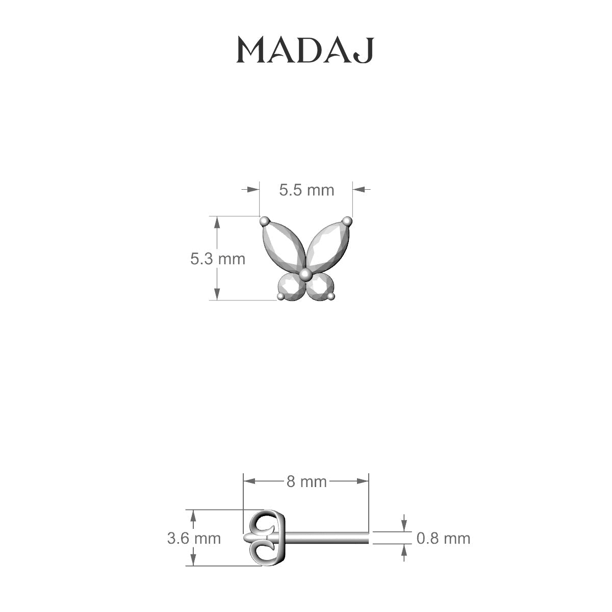 Levana | 18k White Gold 5.5 mm Butterfly Diamond Earring