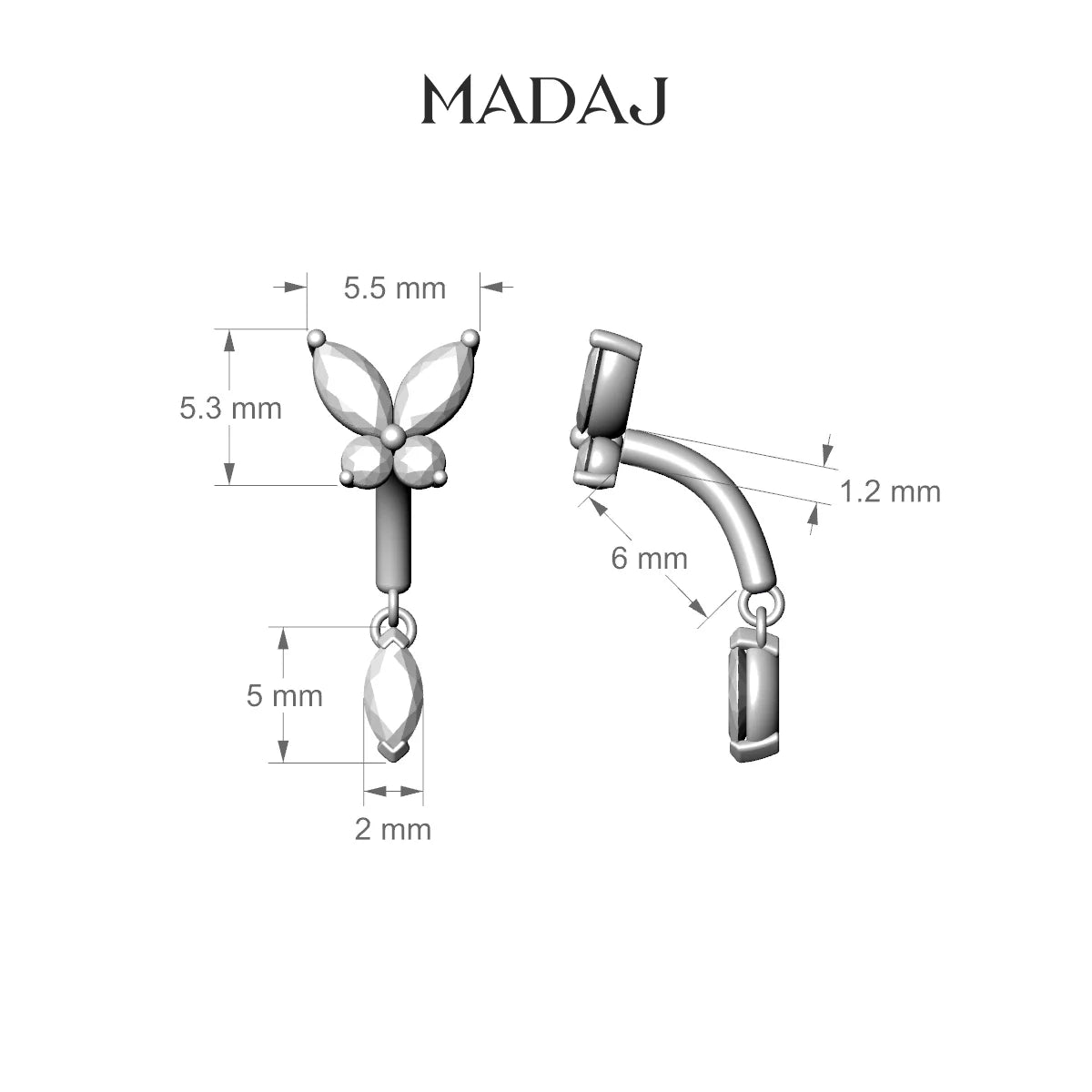 Levana | 18k Rose Gold 6 mm Butterfly Diamond Rook Piercing