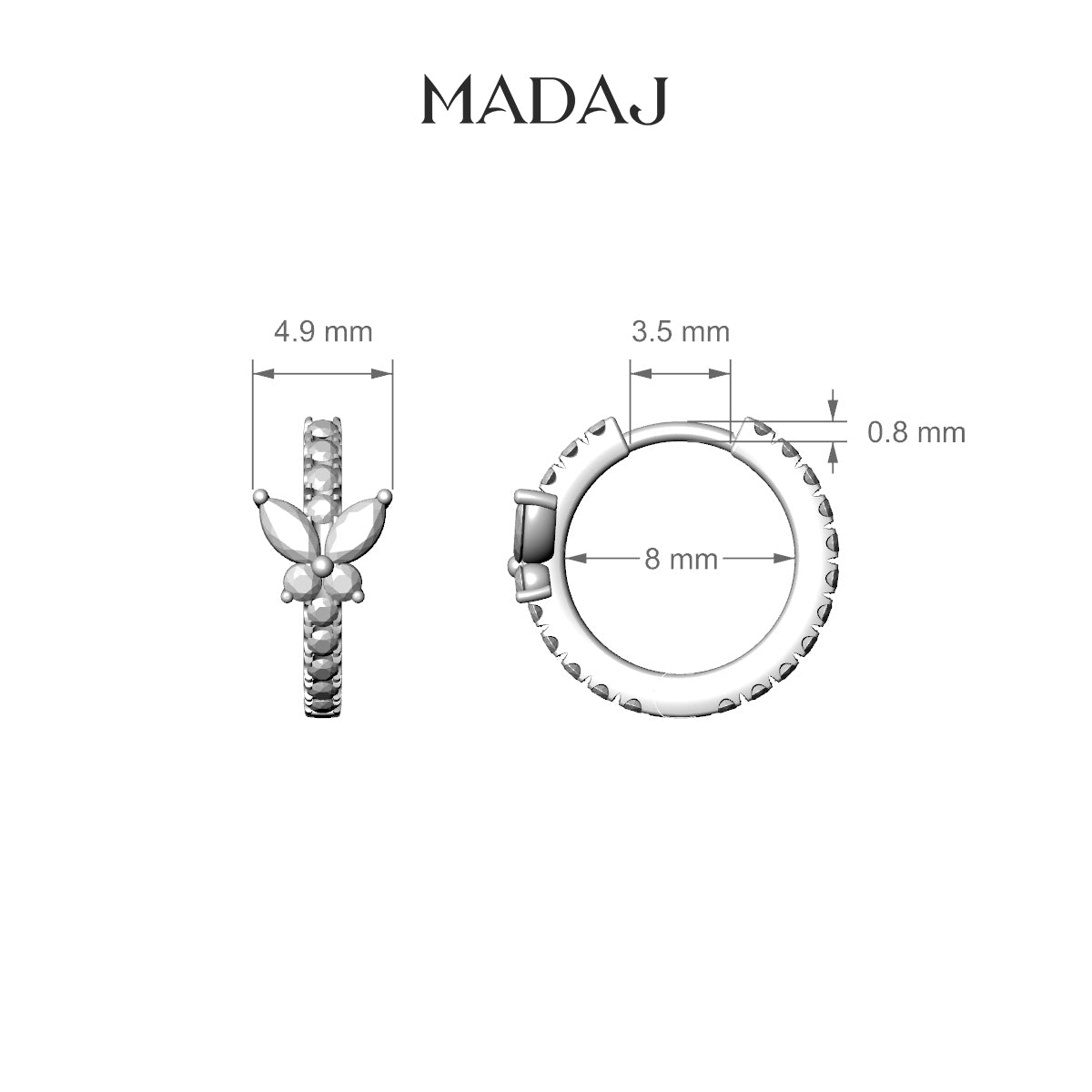 Levana | 18k Yellow Gold 8 mm Butterfly Diamond Hoop Piercing