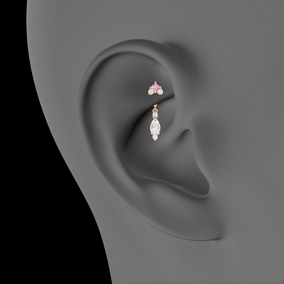Lio | 18k Rose Gold 6 mm Pink Sapphire & Diamond Rook Piercing