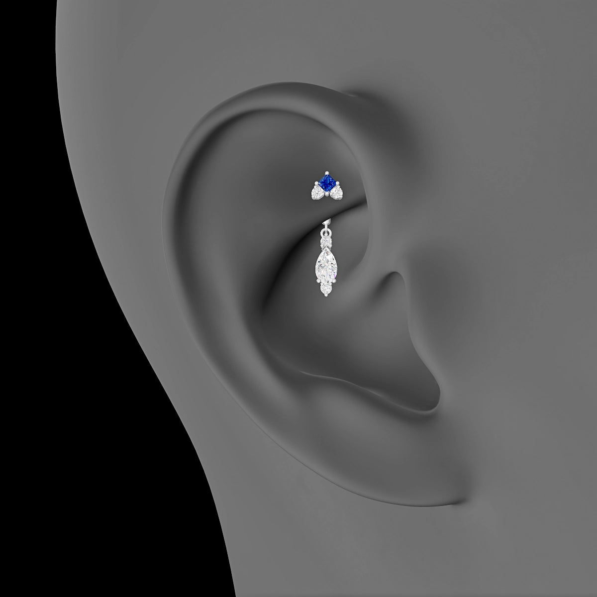Lio | 18k White Gold 6 mm Sapphire & Diamond Rook Piercing